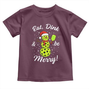 Funny Christmas Pickleball Toddler T Shirt Eat Dink And Be Merry Snowman TS11 Maroon Print Your Wear
