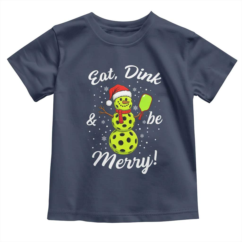 Funny Christmas Pickleball Toddler T Shirt Eat Dink And Be Merry Snowman TS11 Navy Print Your Wear