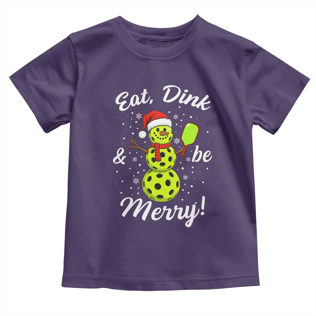Funny Christmas Pickleball Toddler T Shirt Eat Dink And Be Merry Snowman TS11 Purple Print Your Wear
