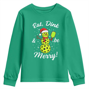 Funny Christmas Pickleball Youth Sweatshirt Eat Dink And Be Merry Snowman TS11 Irish Green Print Your Wear