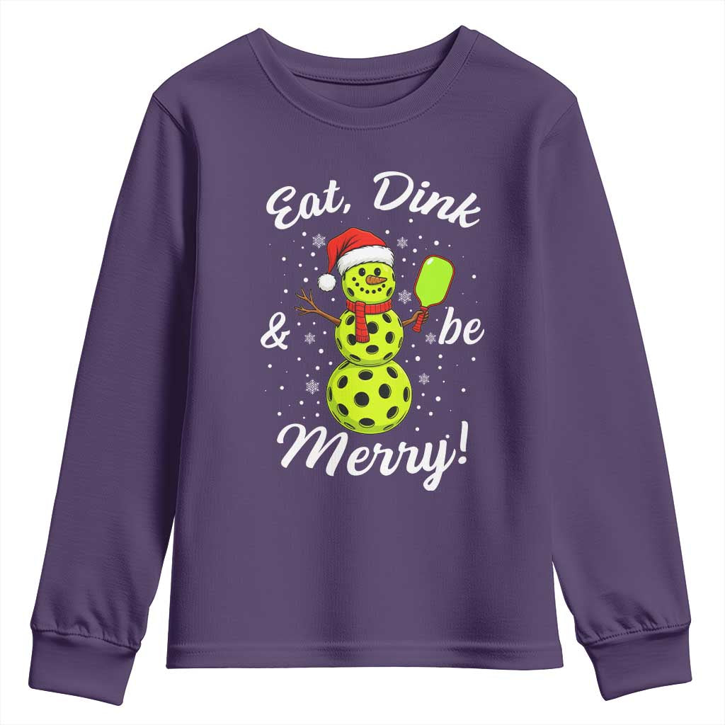 Funny Christmas Pickleball Youth Sweatshirt Eat Dink And Be Merry Snowman TS11 Purple Print Your Wear