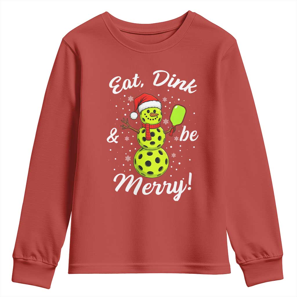 Funny Christmas Pickleball Youth Sweatshirt Eat Dink And Be Merry Snowman TS11 Red Print Your Wear