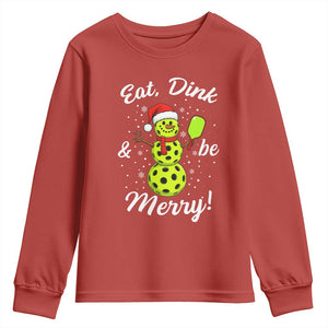 Funny Christmas Pickleball Youth Sweatshirt Eat Dink And Be Merry Snowman TS11 Red Print Your Wear