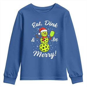 Funny Christmas Pickleball Youth Sweatshirt Eat Dink And Be Merry Snowman TS11 Royal Blue Print Your Wear