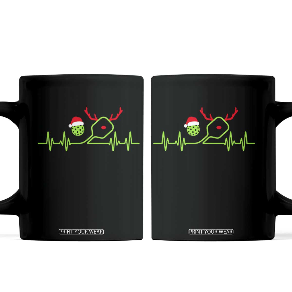 Funny Christmas Pickleball Heartbeat Santa Hat Coffee Mug TS11 Black Print Your Wear