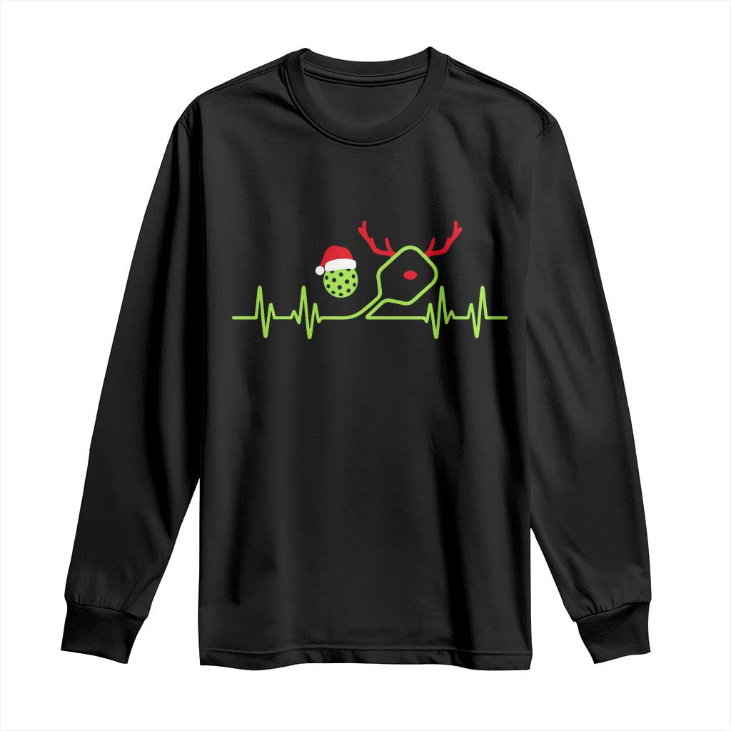 Funny Christmas Pickleball Heartbeat Santa Hat Long Sleeve Shirt TS11 Black Print Your Wear