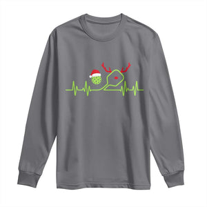 Funny Christmas Pickleball Heartbeat Santa Hat Long Sleeve Shirt TS11 Charcoal Print Your Wear
