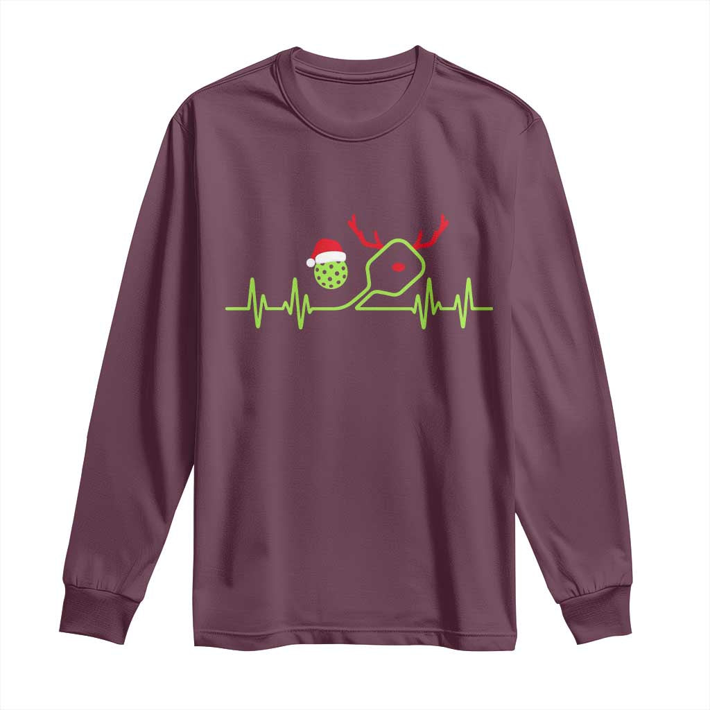 Funny Christmas Pickleball Heartbeat Santa Hat Long Sleeve Shirt TS11 Maroon Print Your Wear
