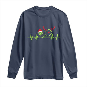 Funny Christmas Pickleball Heartbeat Santa Hat Long Sleeve Shirt TS11 Navy Print Your Wear