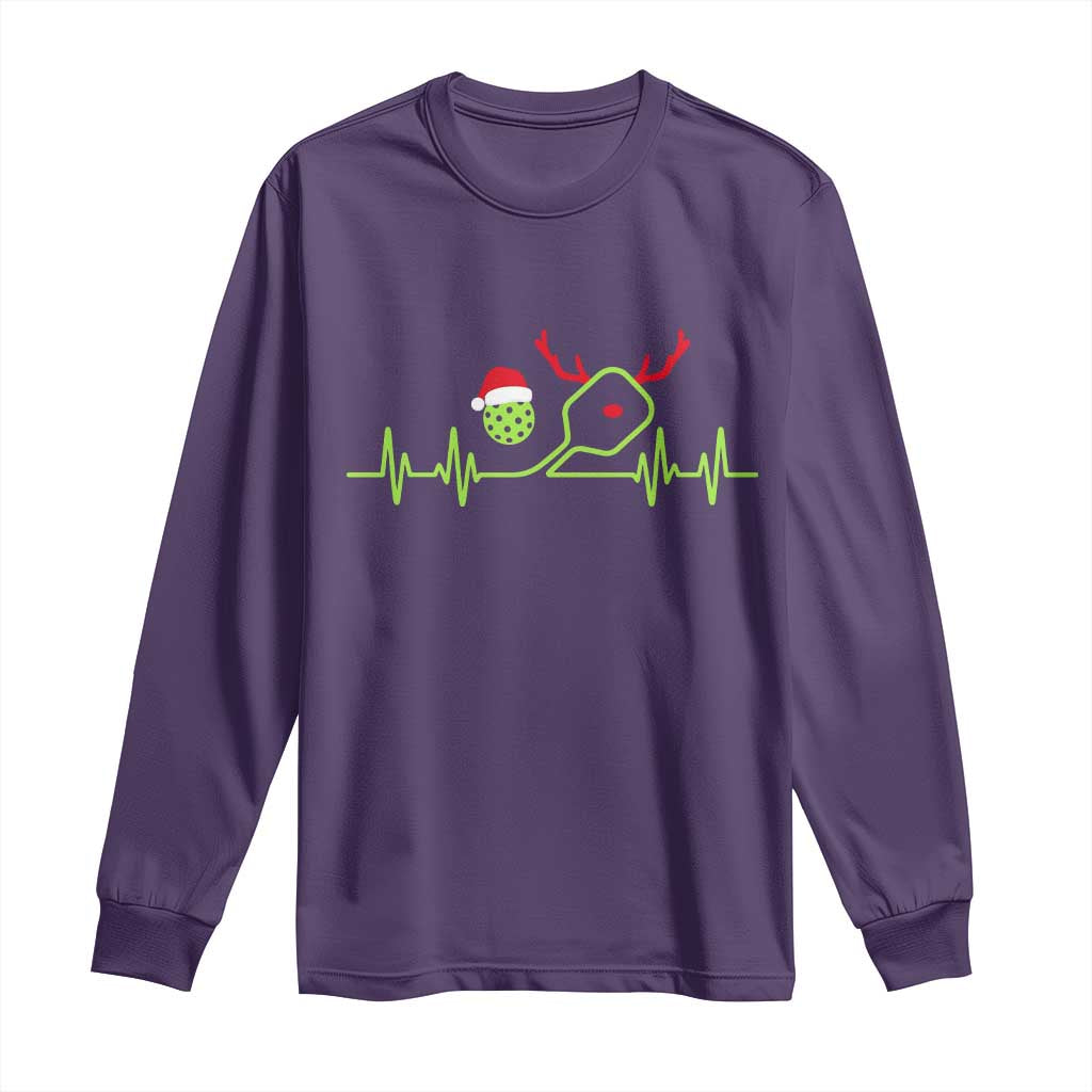 Funny Christmas Pickleball Heartbeat Santa Hat Long Sleeve Shirt TS11 Purple Print Your Wear