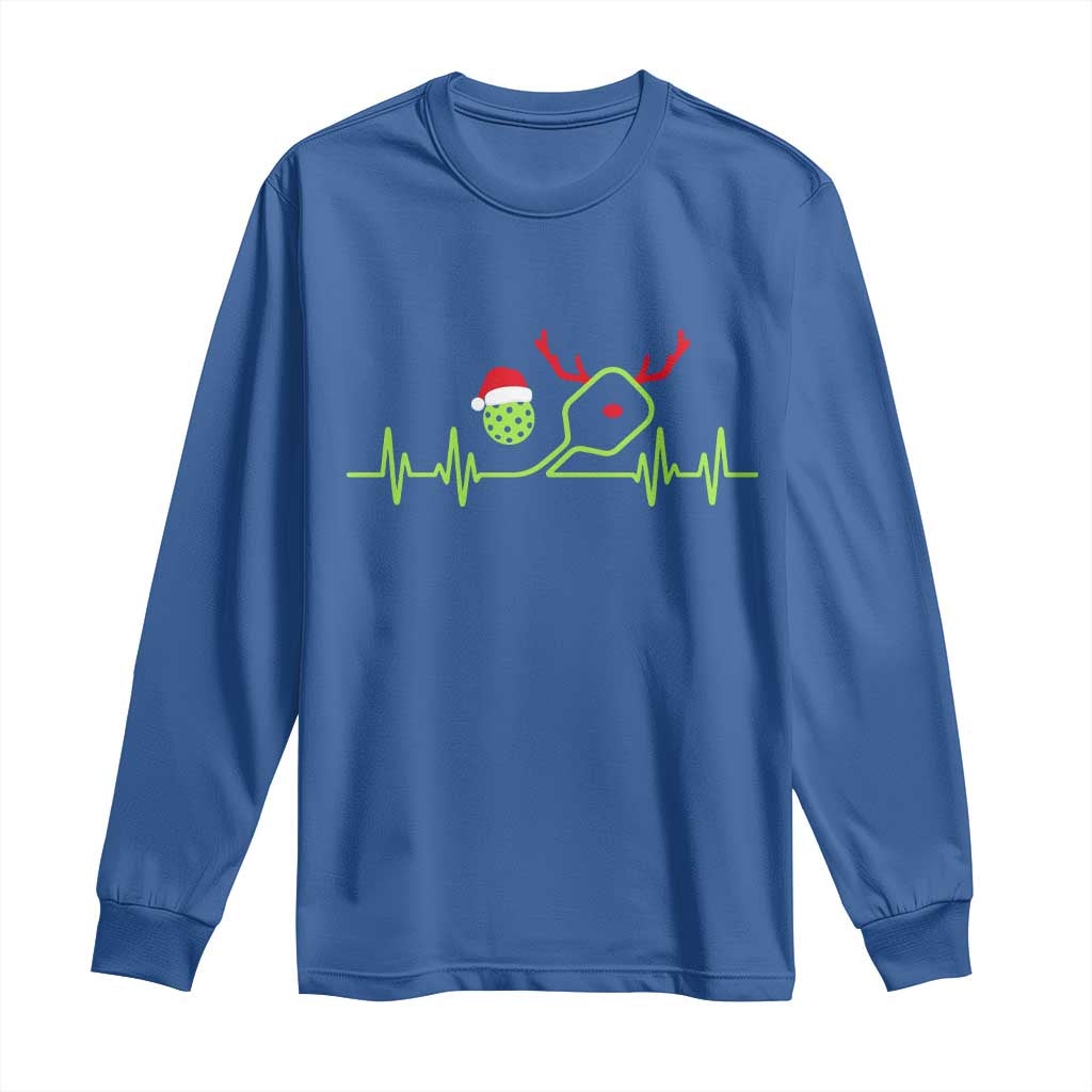 Funny Christmas Pickleball Heartbeat Santa Hat Long Sleeve Shirt TS11 Royal Blue Print Your Wear