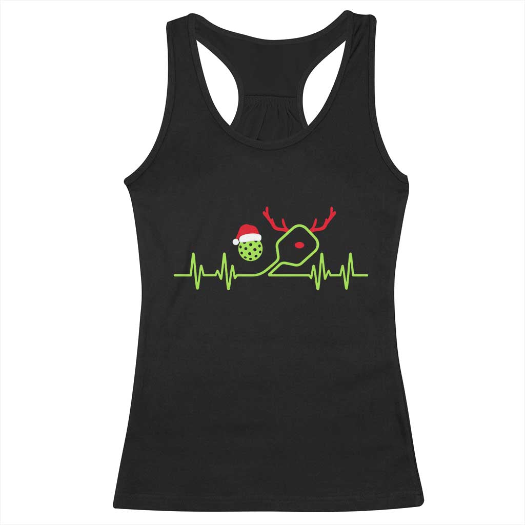 Funny Christmas Pickleball Heartbeat Santa Hat Racerback Tank Top TS11 Black Print Your Wear