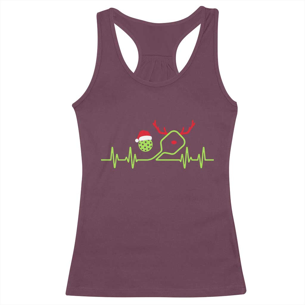 Funny Christmas Pickleball Heartbeat Santa Hat Racerback Tank Top TS11 Maroon Print Your Wear