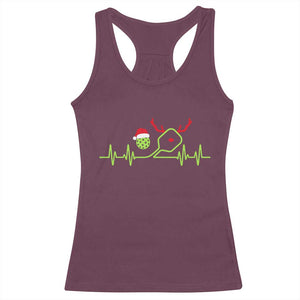 Funny Christmas Pickleball Heartbeat Santa Hat Racerback Tank Top TS11 Maroon Print Your Wear