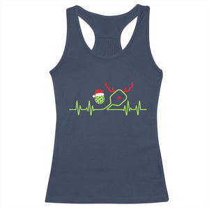 Funny Christmas Pickleball Heartbeat Santa Hat Racerback Tank Top TS11 Navy Print Your Wear