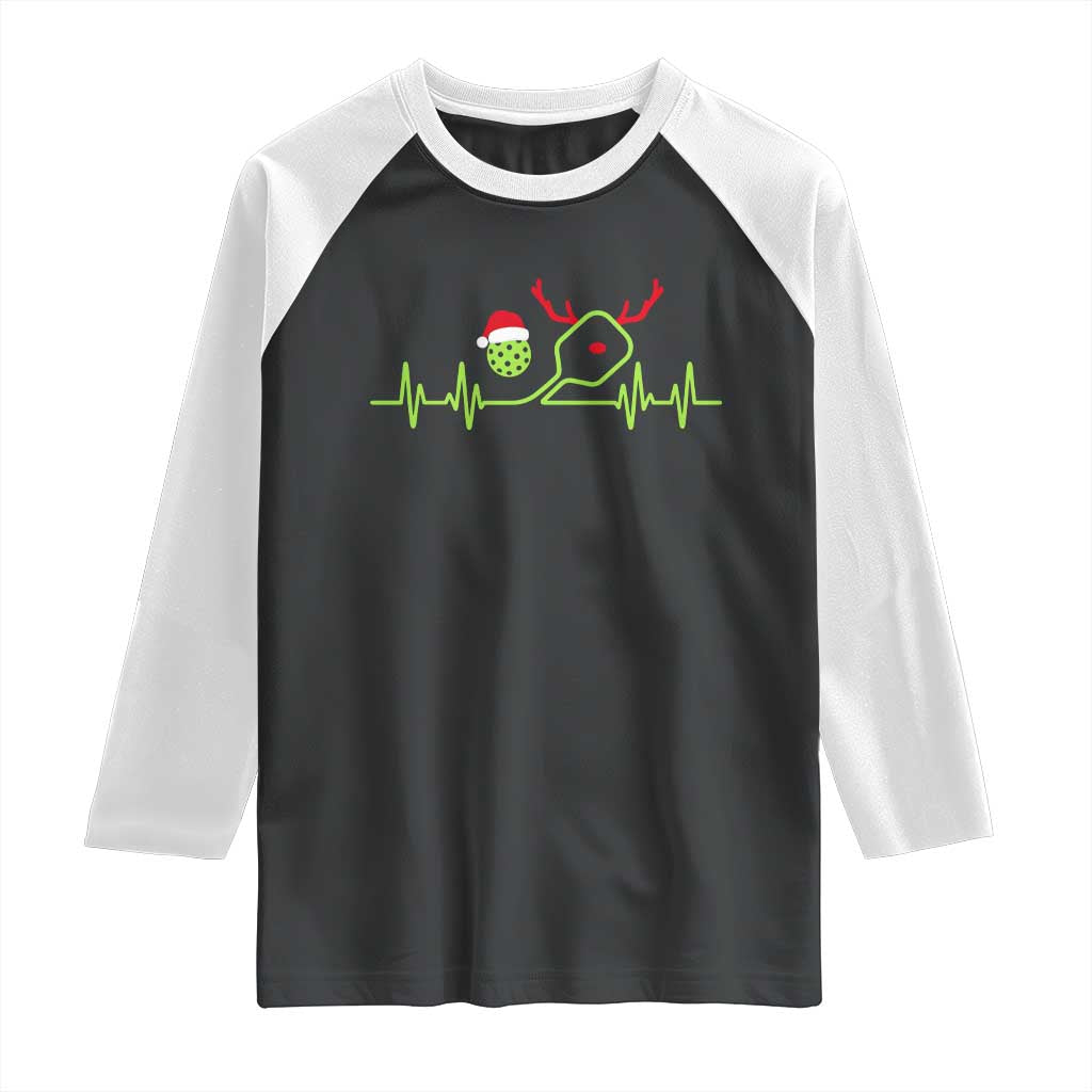 Funny Christmas Pickleball Heartbeat Santa Hat Raglan Shirt TS11 Black White Print Your Wear