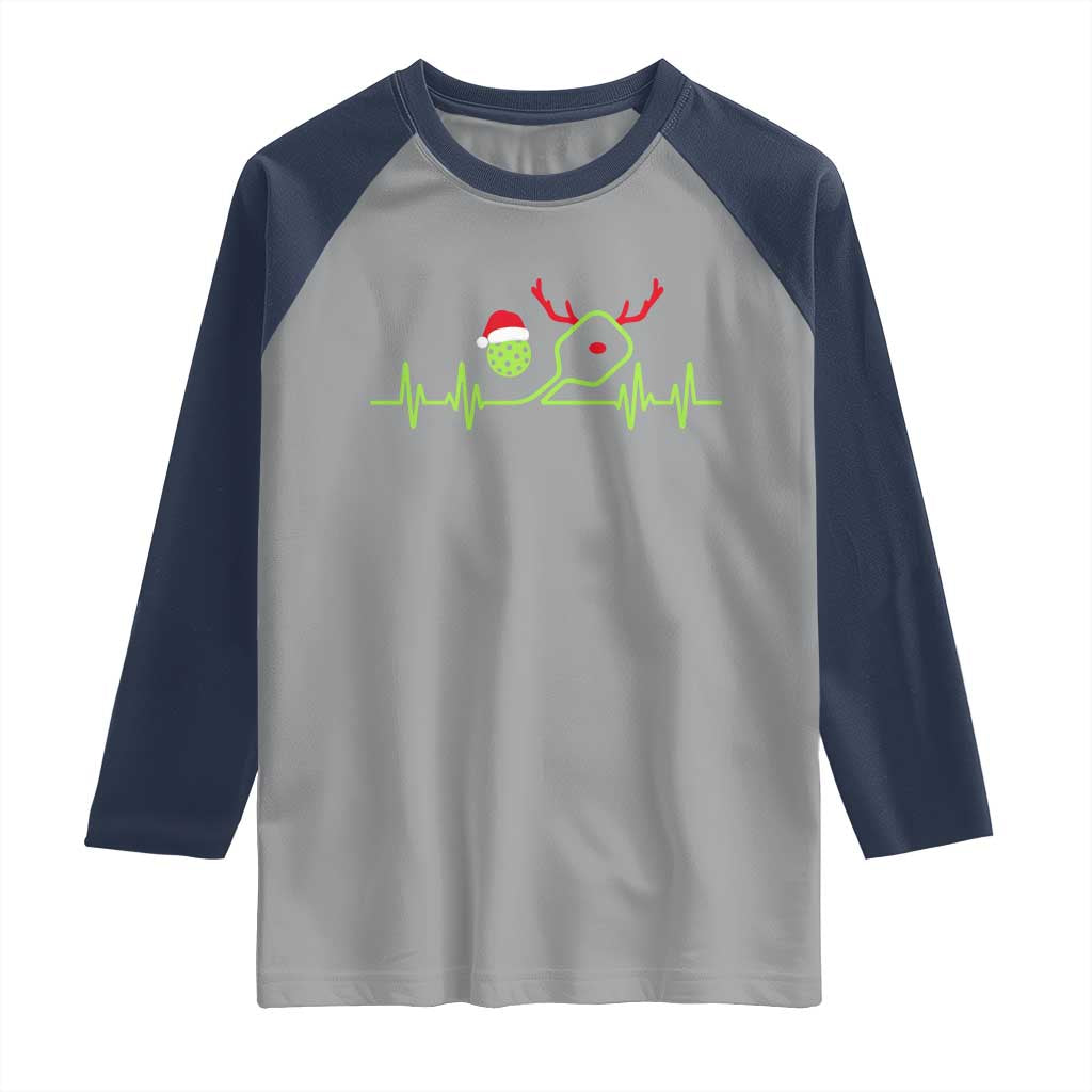 Funny Christmas Pickleball Heartbeat Santa Hat Raglan Shirt TS11 Sport Gray Navy Print Your Wear