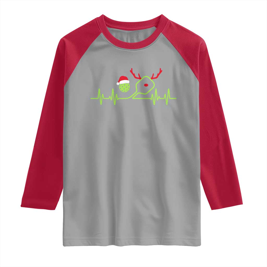 Funny Christmas Pickleball Heartbeat Santa Hat Raglan Shirt TS11 Sport Gray Red Print Your Wear