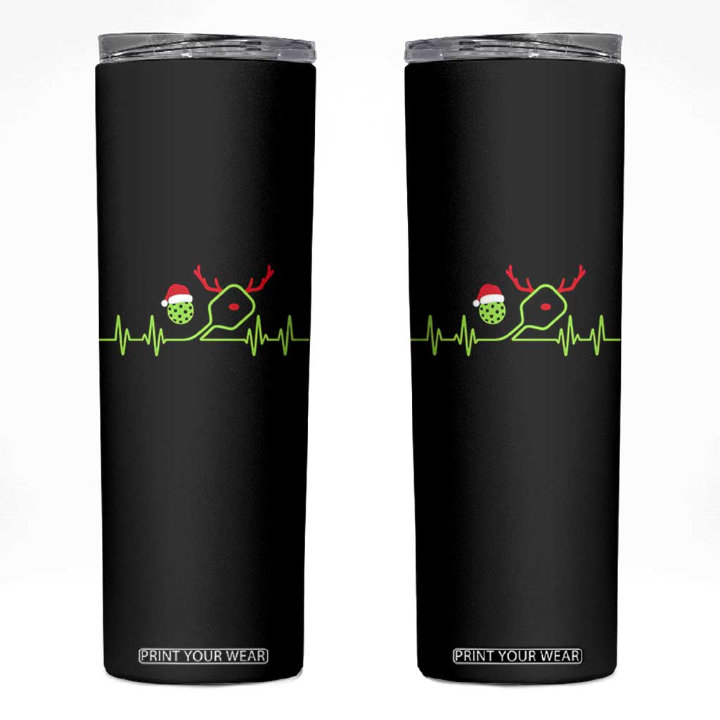 Funny Christmas Pickleball Heartbeat Santa Hat Skinny Tumbler TS11 Black Print Your Wear
