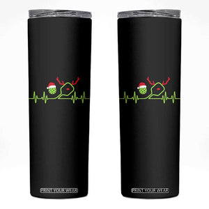 Funny Christmas Pickleball Heartbeat Santa Hat Skinny Tumbler TS11 Black Print Your Wear