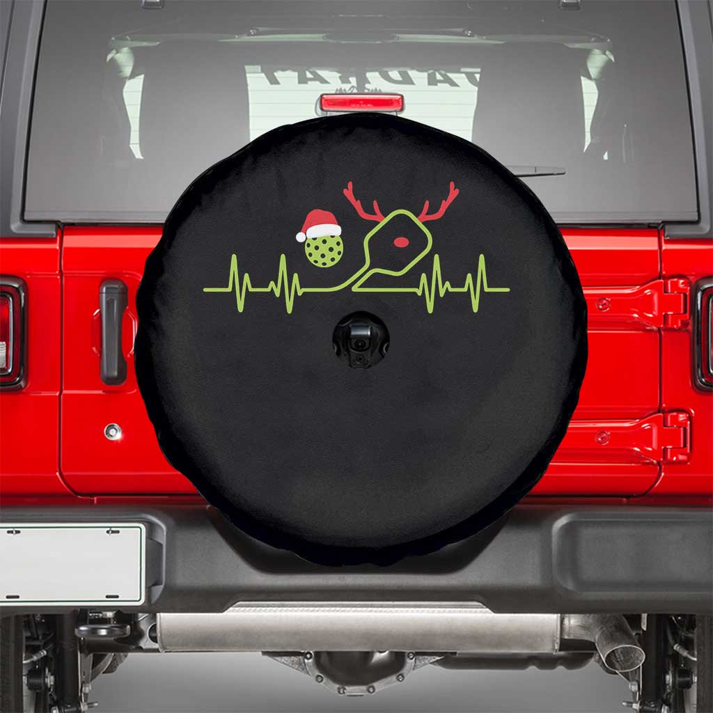 Funny Christmas Pickleball Heartbeat Santa Hat Spare Tire Cover TS11 Black Print Your Wear