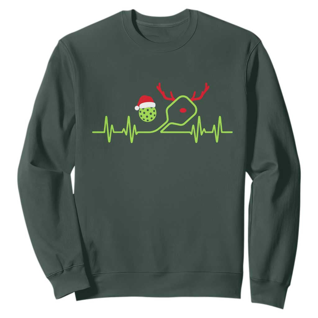 Funny Christmas Pickleball Heartbeat Santa Hat Sweatshirt TS11 Dark Forest Green Print Your Wear