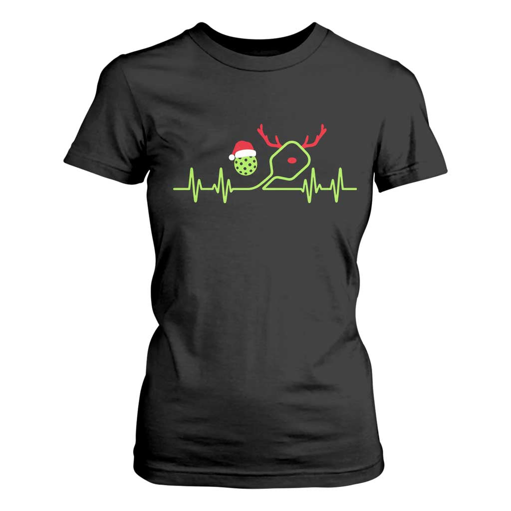 Funny Christmas Pickleball Heartbeat Santa Hat T Shirt For Women TS11 Black Print Your Wear