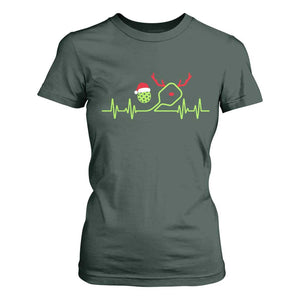 Funny Christmas Pickleball Heartbeat Santa Hat T Shirt For Women TS11 Dark Forest Green Print Your Wear