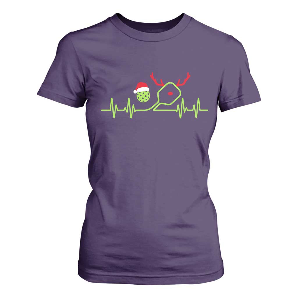 Funny Christmas Pickleball Heartbeat Santa Hat T Shirt For Women TS11 Purple Print Your Wear
