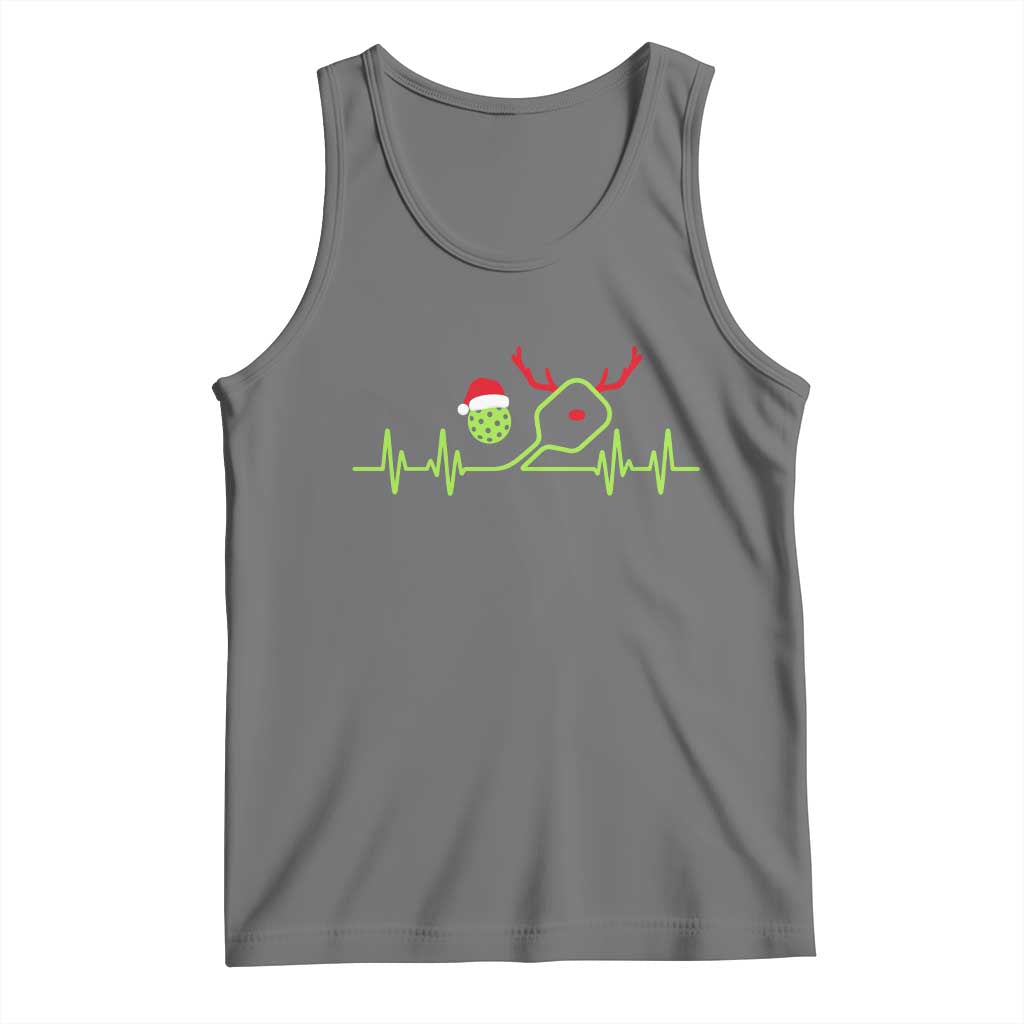 Funny Christmas Pickleball Heartbeat Santa Hat Tank Top TS11 Black Heather Print Your Wear