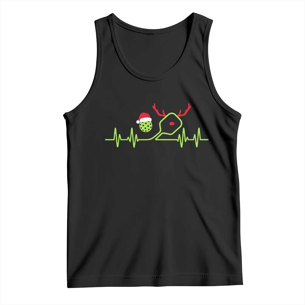 Funny Christmas Pickleball Heartbeat Santa Hat Tank Top TS11 Black Print Your Wear