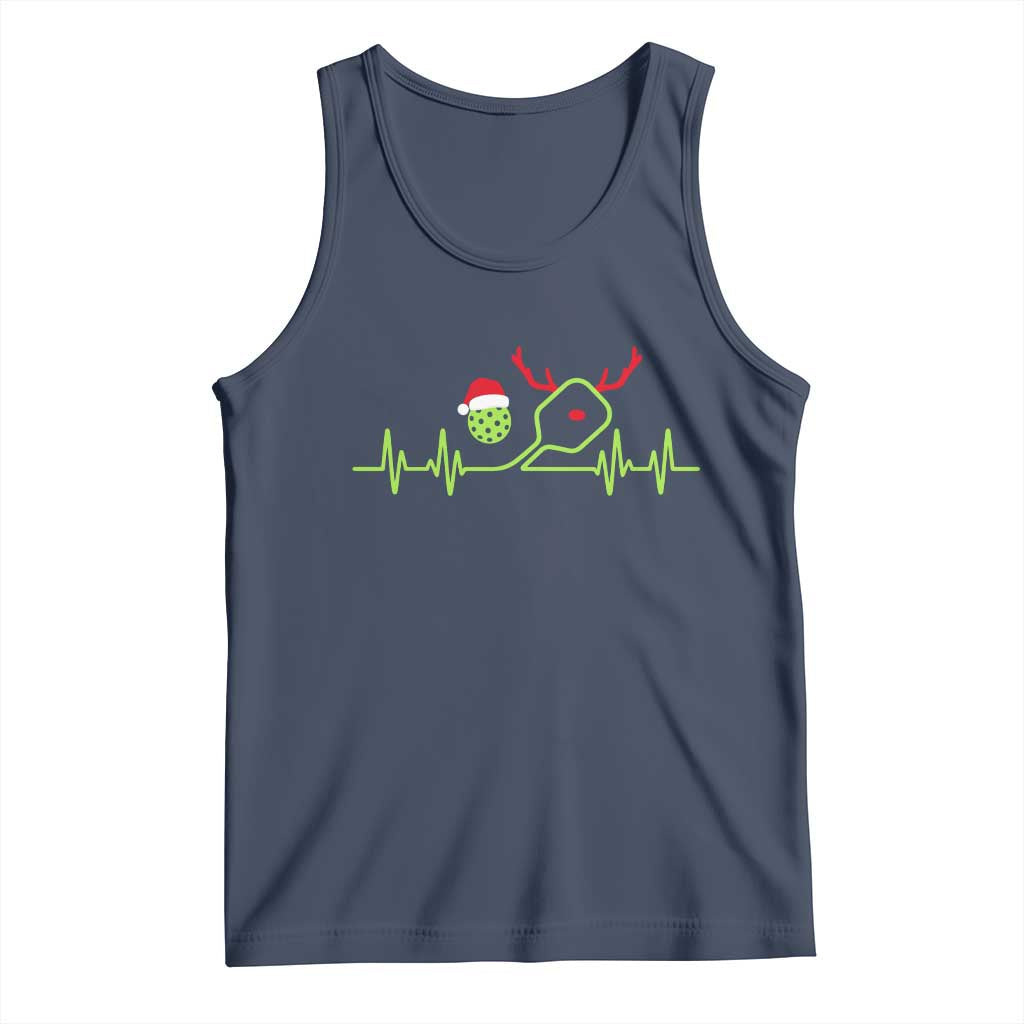 Funny Christmas Pickleball Heartbeat Santa Hat Tank Top TS11 Navy Print Your Wear