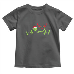 Funny Christmas Pickleball Heartbeat Santa Hat Toddler T Shirt TS11 Dark Heather Print Your Wear