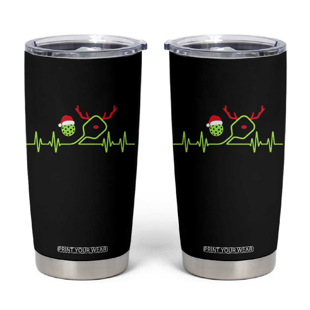 Funny Christmas Pickleball Heartbeat Santa Hat Tumbler Cup TS11 Black Print Your Wear