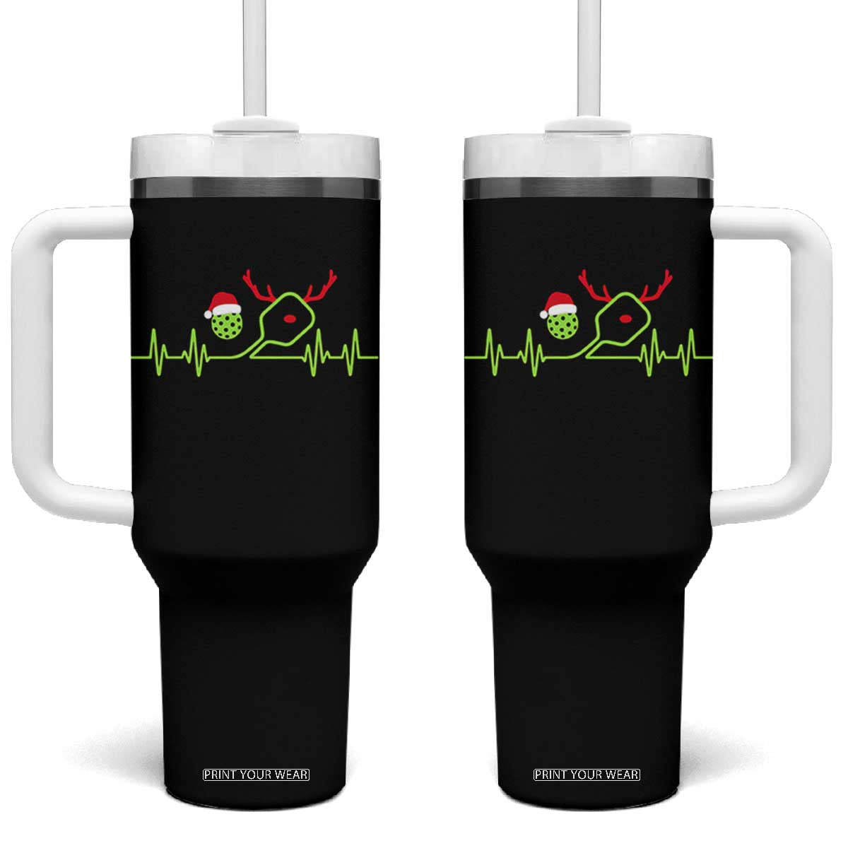 Funny Christmas Pickleball Heartbeat Santa Hat Tumbler With Handle TS11 One Size: 40 oz Black Print Your Wear