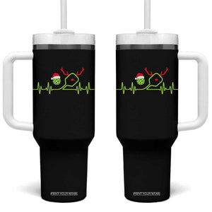 Funny Christmas Pickleball Heartbeat Santa Hat Tumbler With Handle TS11 One Size: 40 oz Black Print Your Wear