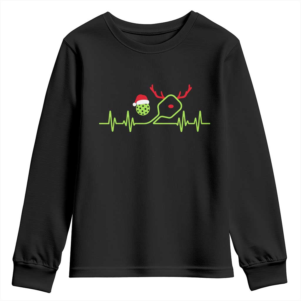 Funny Christmas Pickleball Heartbeat Santa Hat Youth Sweatshirt TS11 Black Print Your Wear