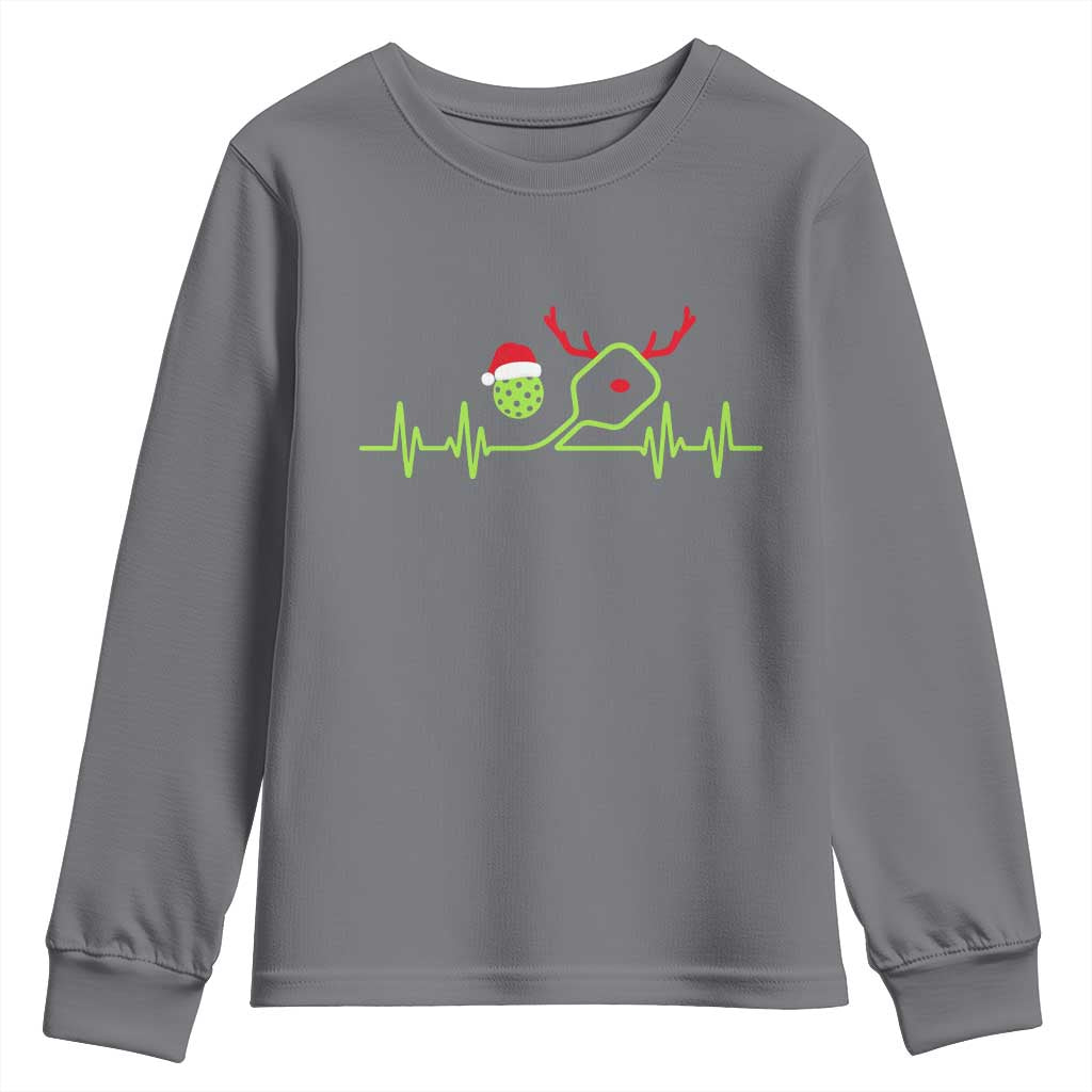 Funny Christmas Pickleball Heartbeat Santa Hat Youth Sweatshirt TS11 Charcoal Print Your Wear