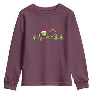 Funny Christmas Pickleball Heartbeat Santa Hat Youth Sweatshirt TS11 Maroon Print Your Wear
