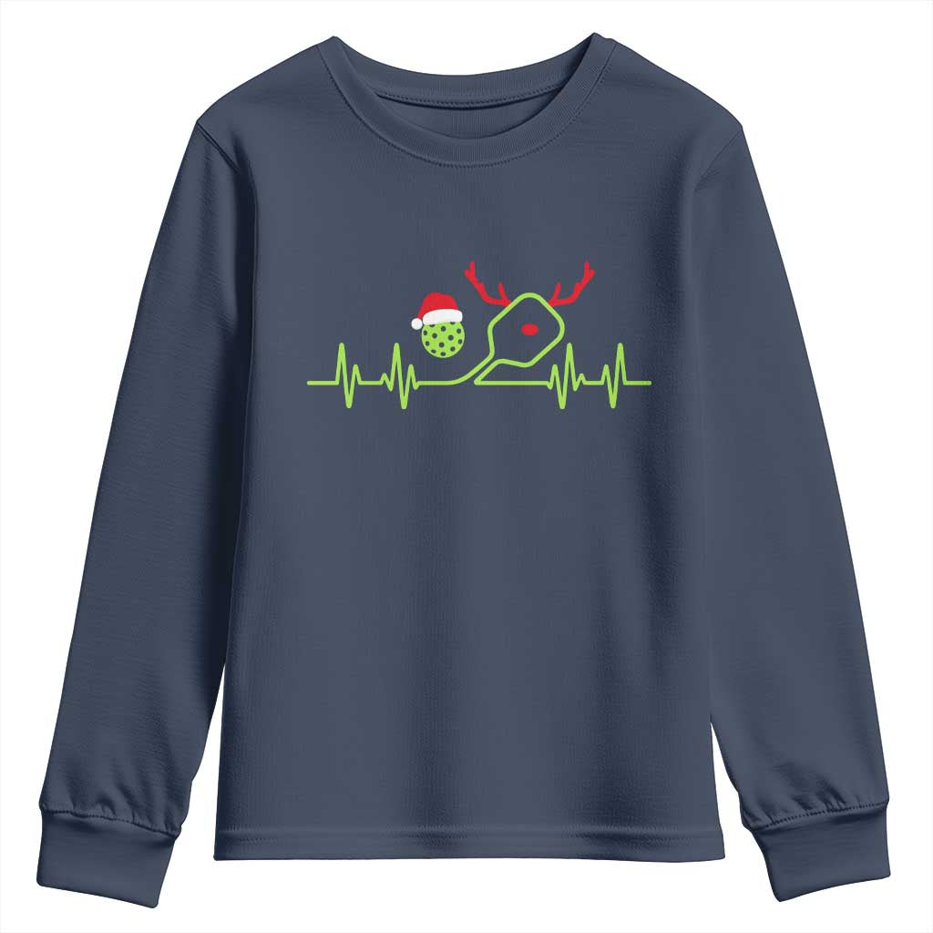 Funny Christmas Pickleball Heartbeat Santa Hat Youth Sweatshirt TS11 Navy Print Your Wear