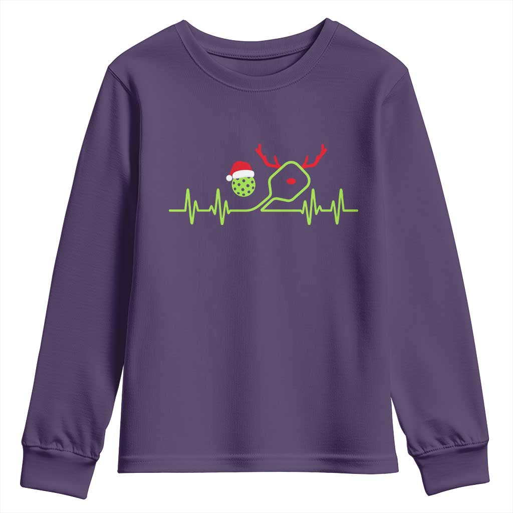 Funny Christmas Pickleball Heartbeat Santa Hat Youth Sweatshirt TS11 Purple Print Your Wear