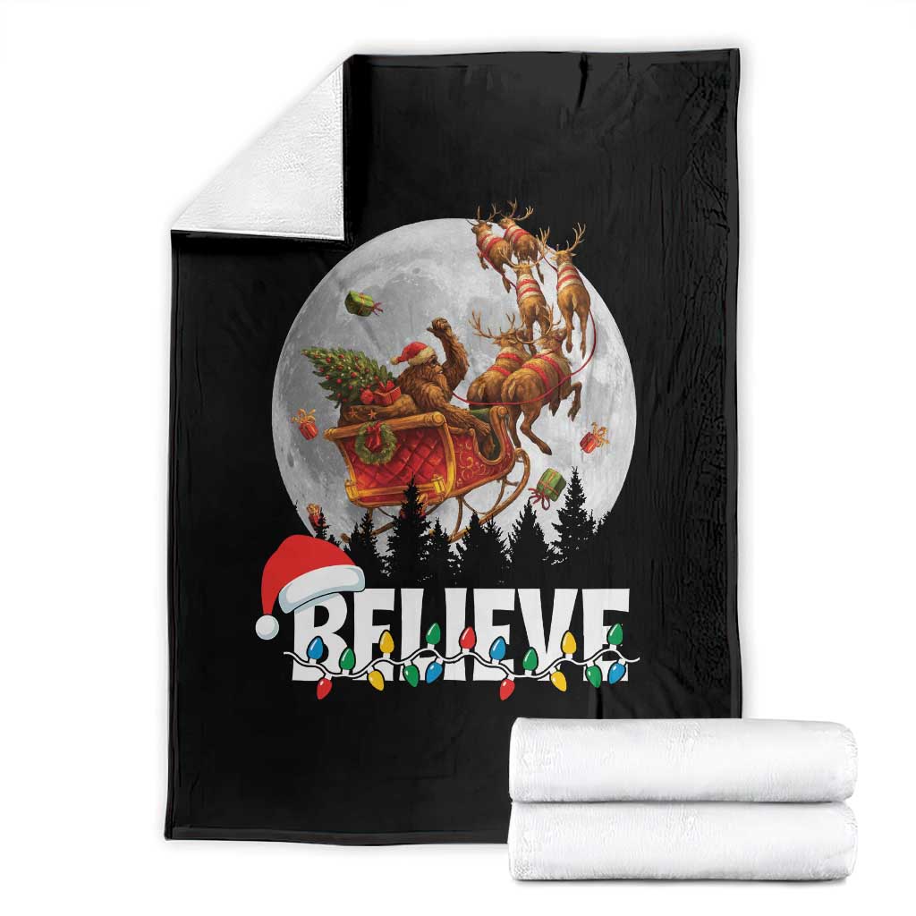 Funny Bigfoot Christmas Throw Blanket Believe Santa Sasquatch Xmas Reindeer Sleigh TS11 Black Print Your Wear