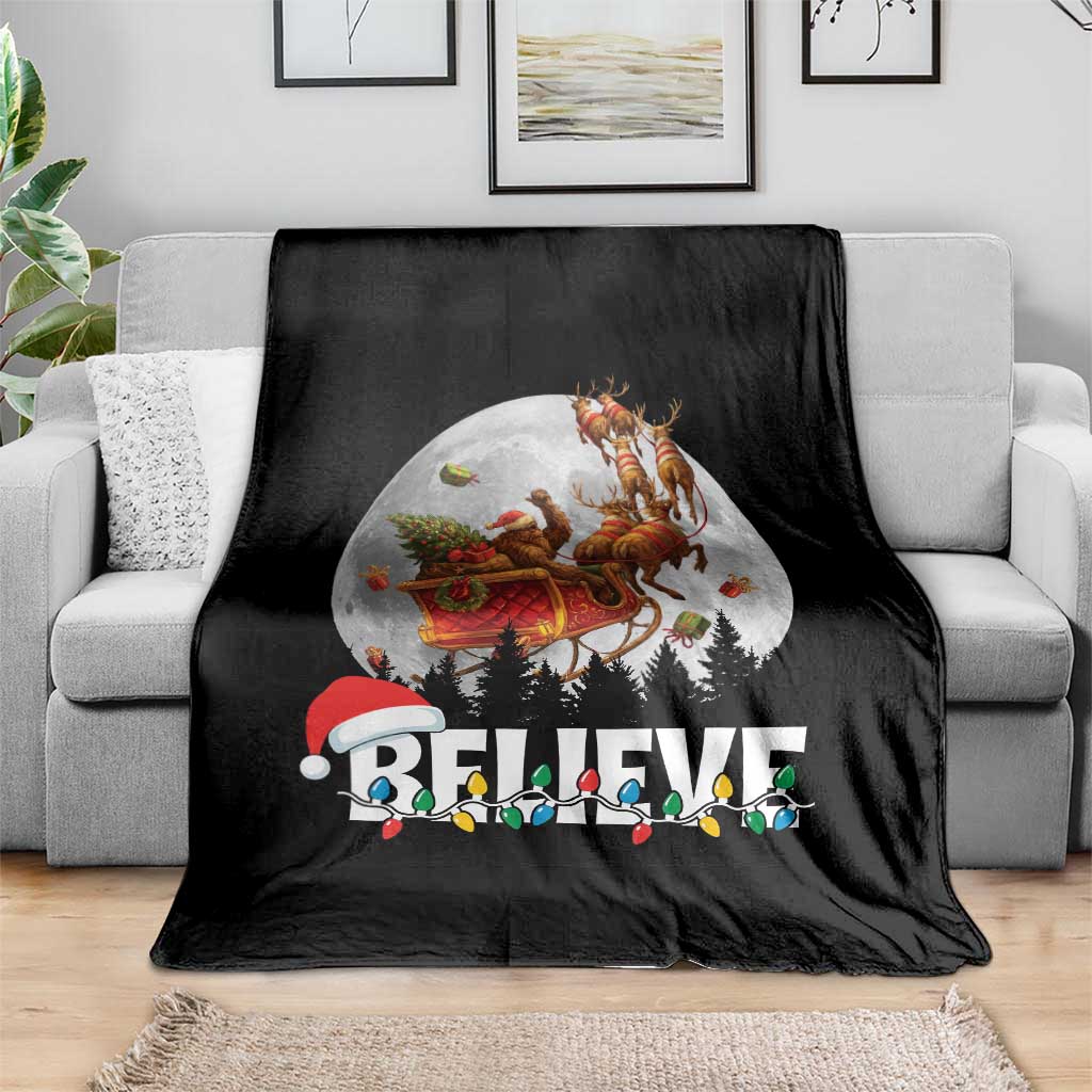 Funny Bigfoot Christmas Throw Blanket Believe Santa Sasquatch Xmas Reindeer Sleigh TS11 Print Your Wear