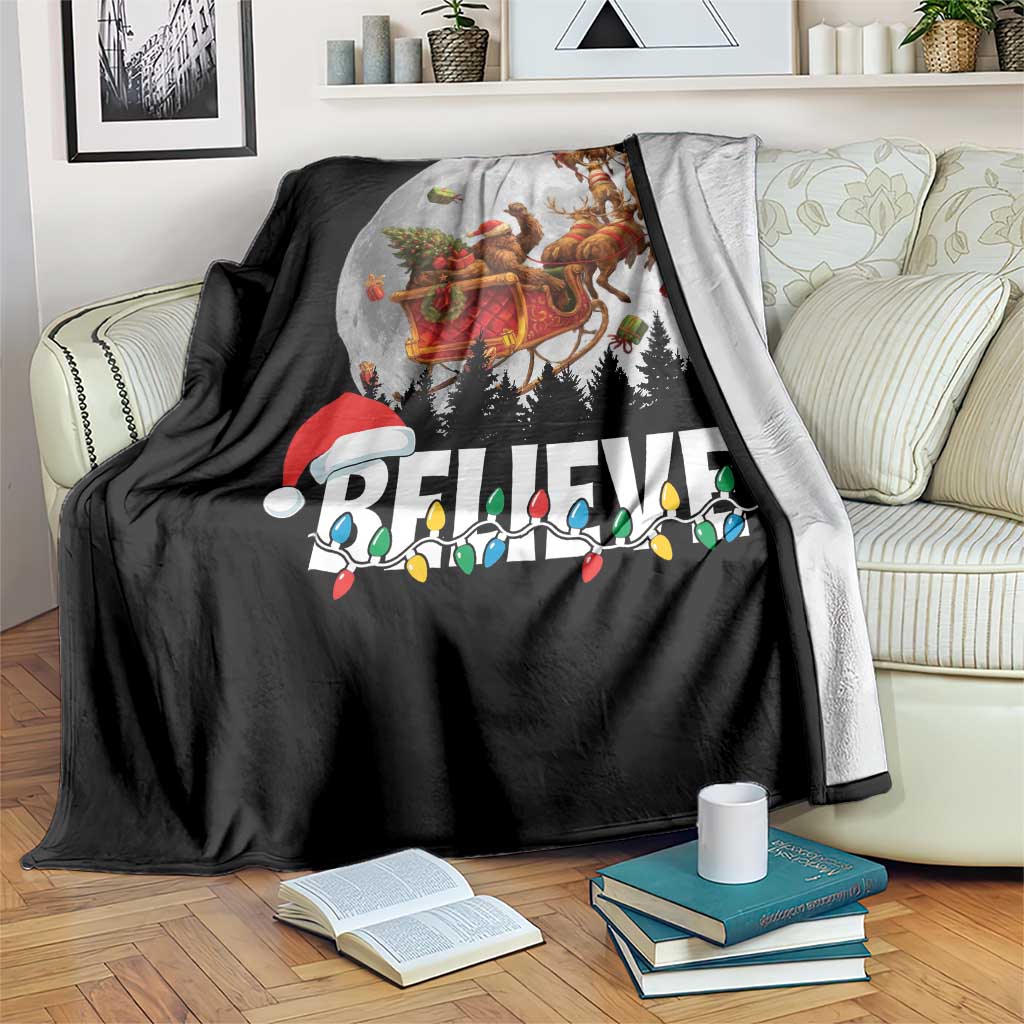 Funny Bigfoot Christmas Throw Blanket Believe Santa Sasquatch Xmas Reindeer Sleigh TS11 Print Your Wear