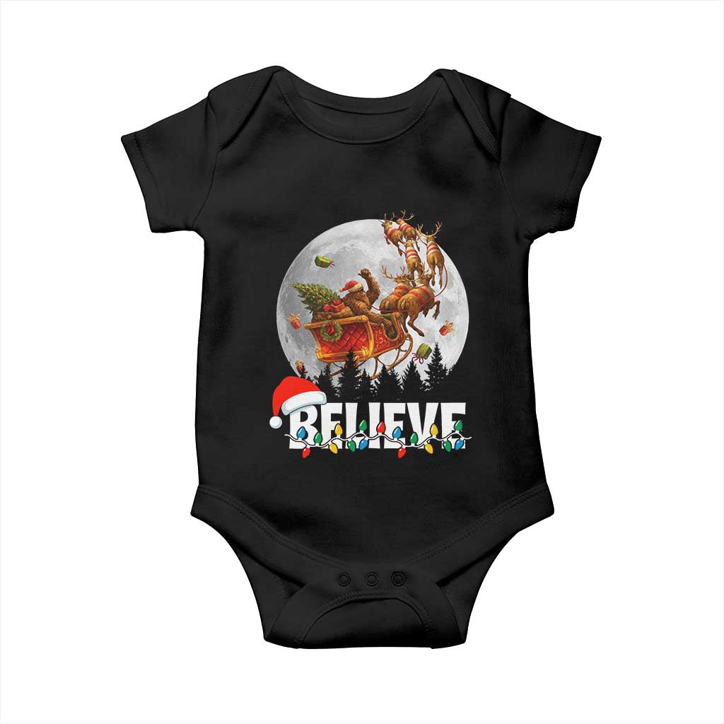Funny Bigfoot Christmas Baby Onesie Believe Santa Sasquatch Xmas Reindeer Sleigh TS11 Black Print Your Wear