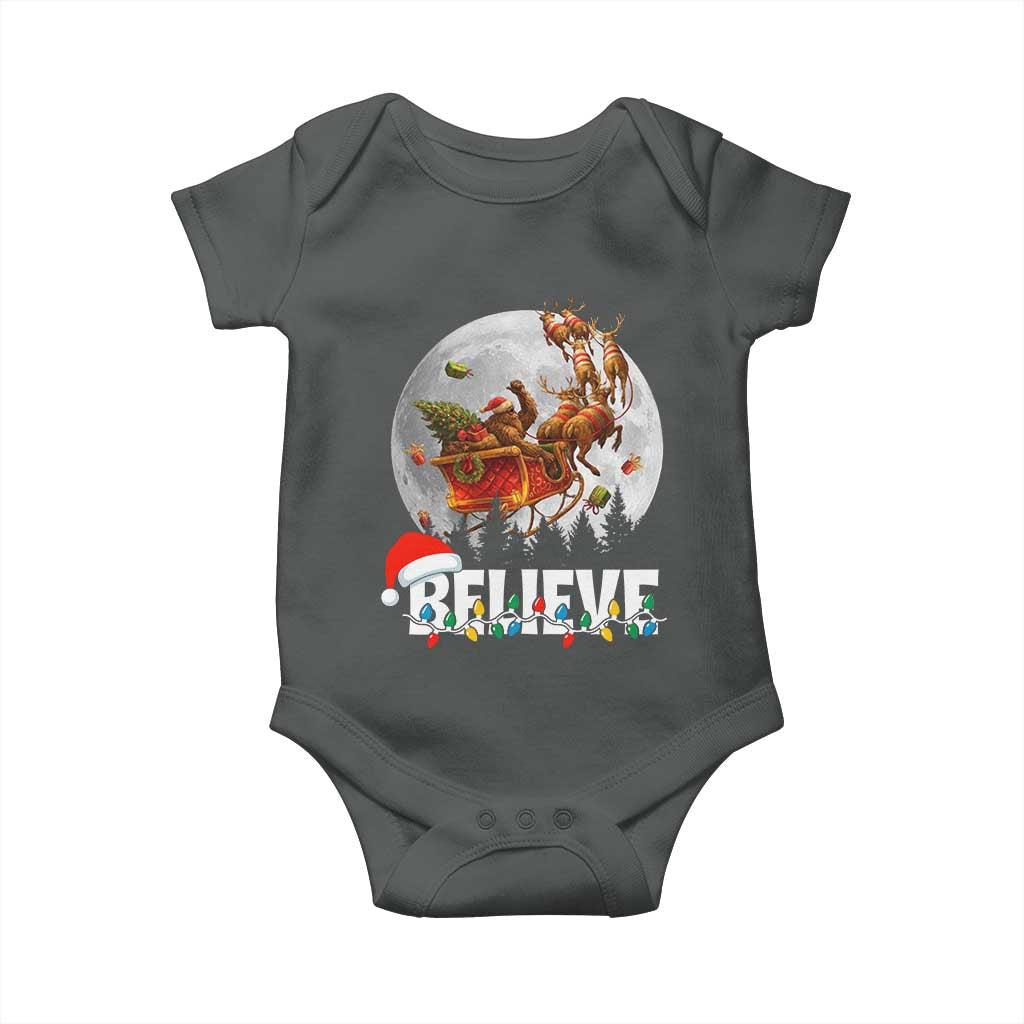 Funny Bigfoot Christmas Baby Onesie Believe Santa Sasquatch Xmas Reindeer Sleigh TS11 Dark Heather Print Your Wear
