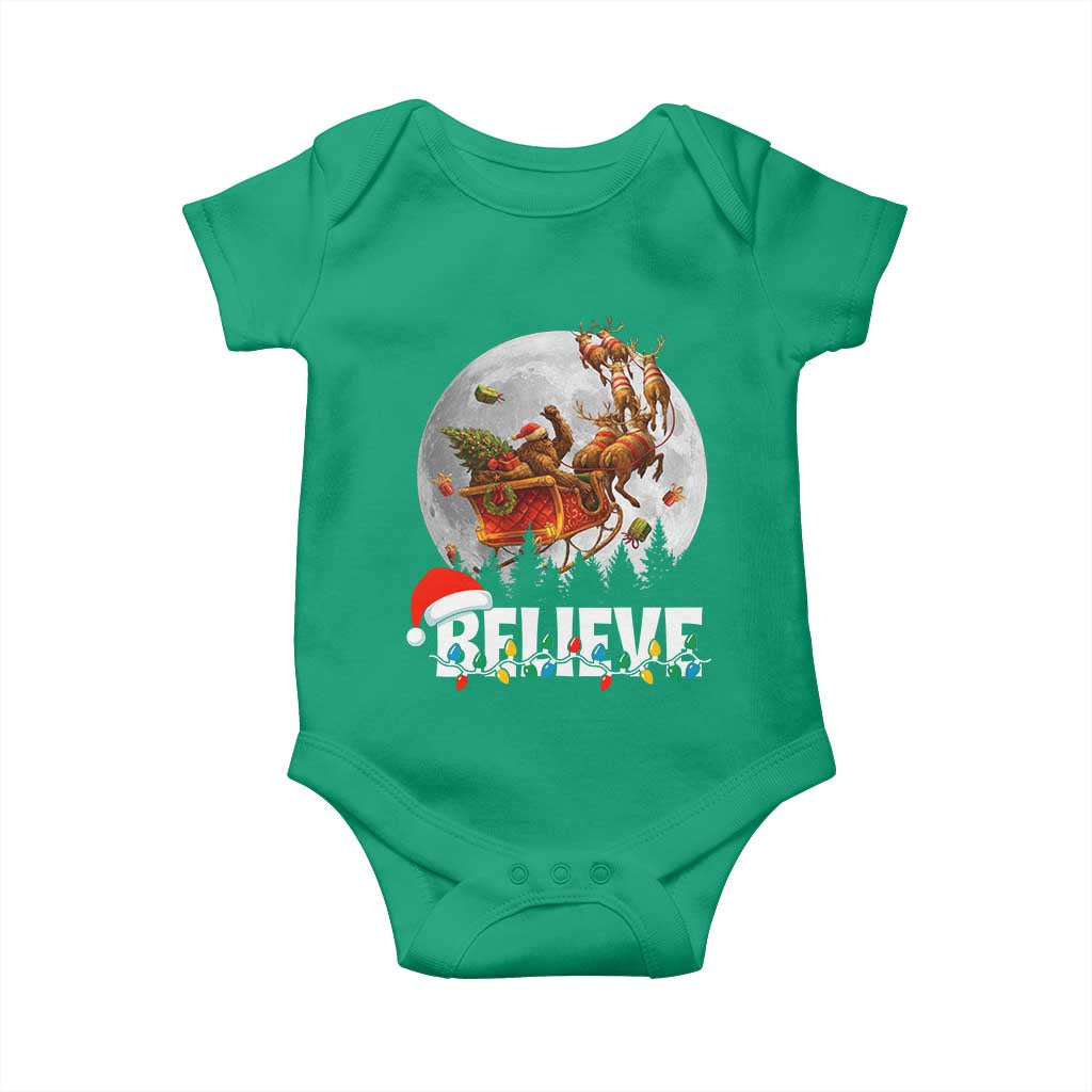 Funny Bigfoot Christmas Baby Onesie Believe Santa Sasquatch Xmas Reindeer Sleigh TS11 Irish Green Print Your Wear