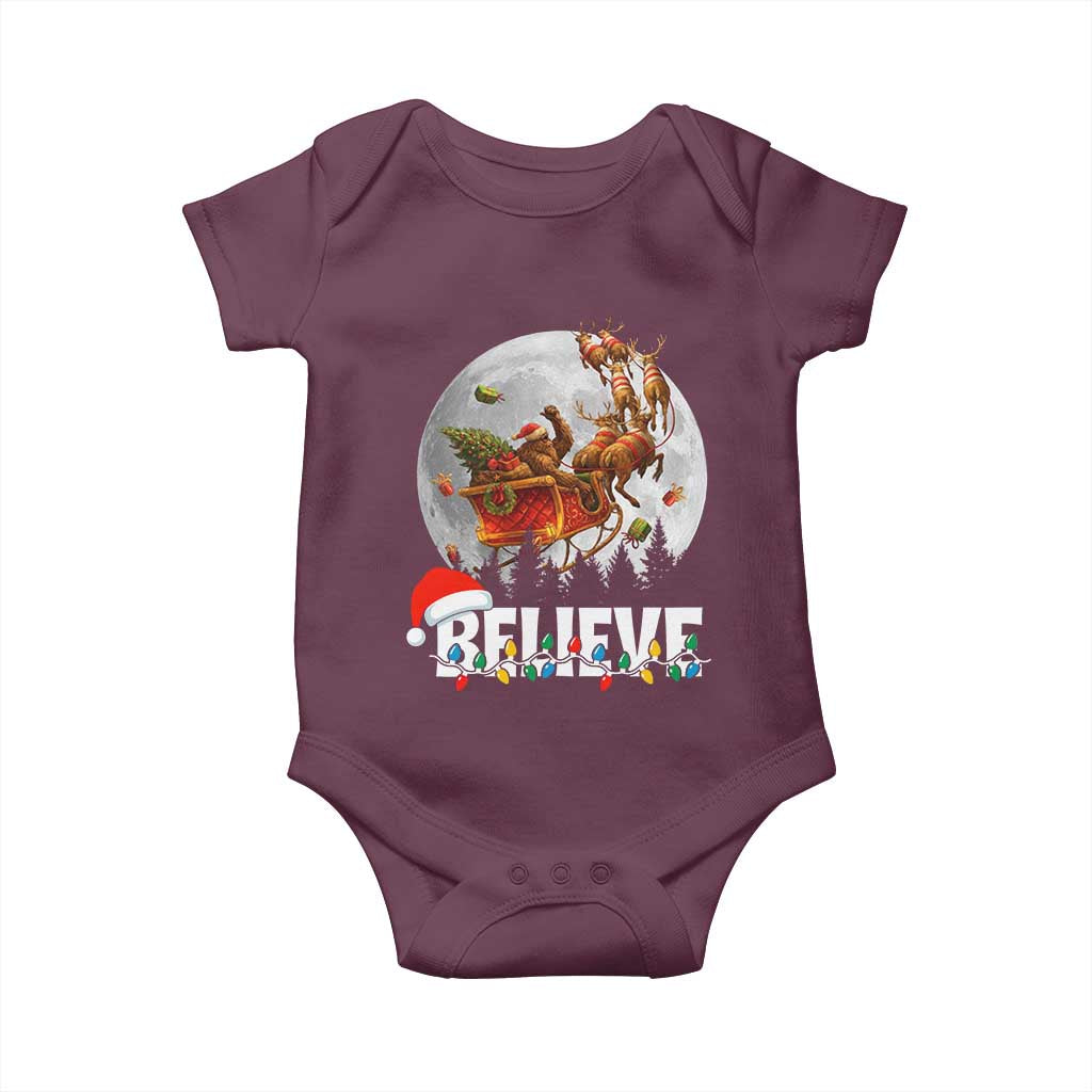 Funny Bigfoot Christmas Baby Onesie Believe Santa Sasquatch Xmas Reindeer Sleigh TS11 Maroon Print Your Wear