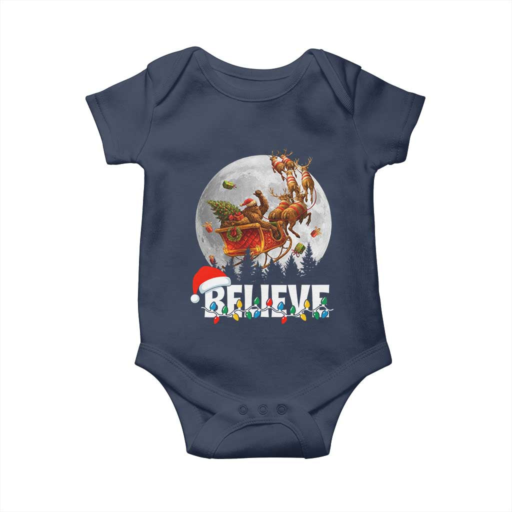 Funny Bigfoot Christmas Baby Onesie Believe Santa Sasquatch Xmas Reindeer Sleigh TS11 Navy Print Your Wear