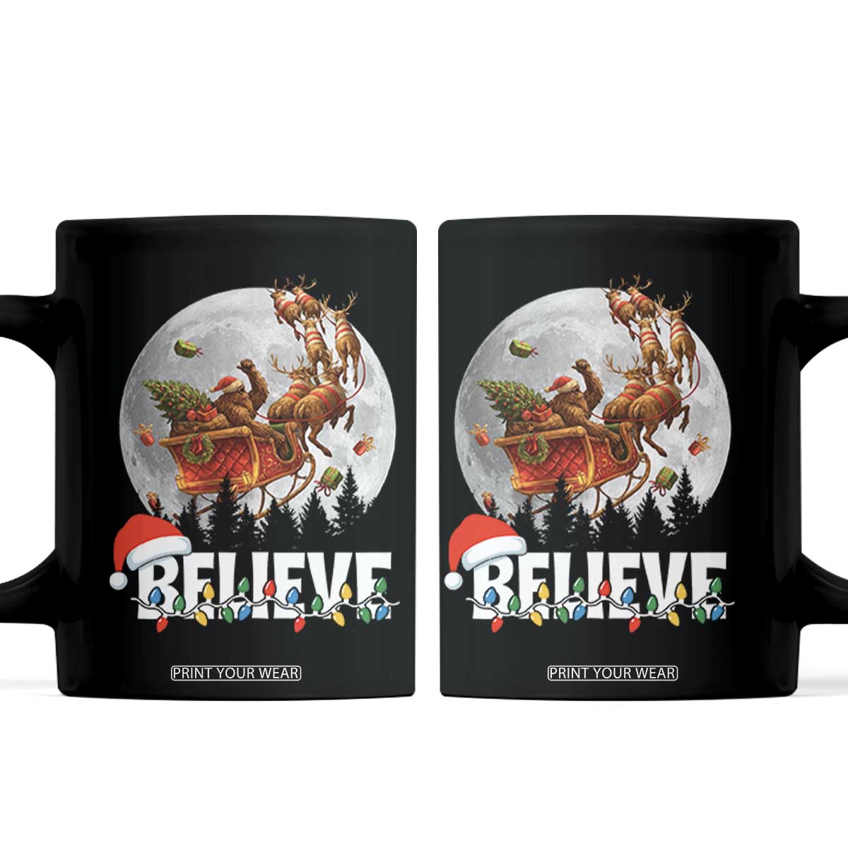 Funny Bigfoot Christmas Coffee Mug Believe Santa Sasquatch Xmas Reindeer Sleigh TS11 Black Print Your Wear